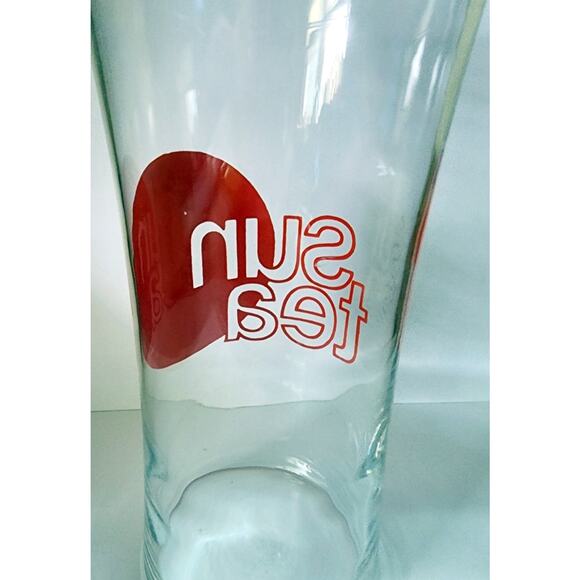 Sun Tea Drinking Glass / Cup 6 1/2" Clear Red Graphics Retro Ice Drinks See Pic - Picture 3 of 7